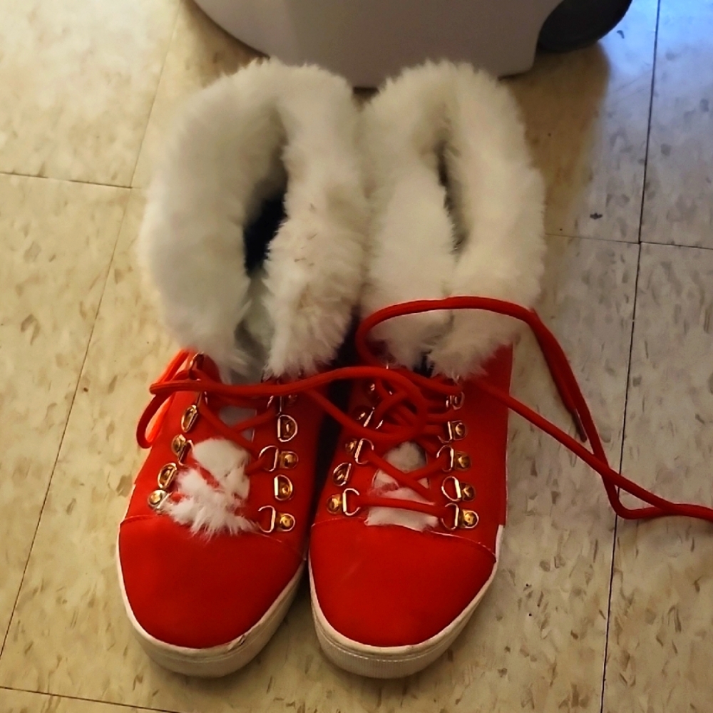 Red Fur-Lined Sneakers